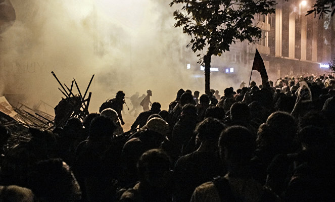 Protesters clash with police in Besiktas district near Taksim Square in Istanbul.