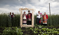 Mari people in the Ural region wearing traditional costumnes