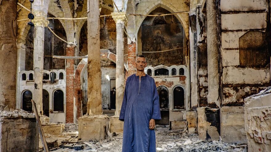 Inside a burned and destroyed Coptic Christina church in the Minya province.