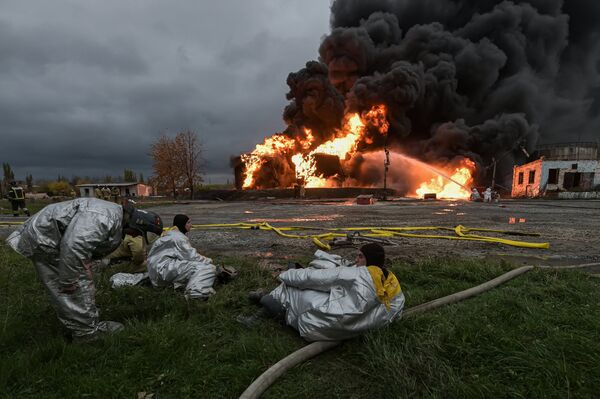 An oil depot on fire