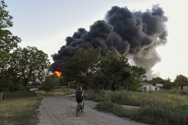 An oil depot on  fire